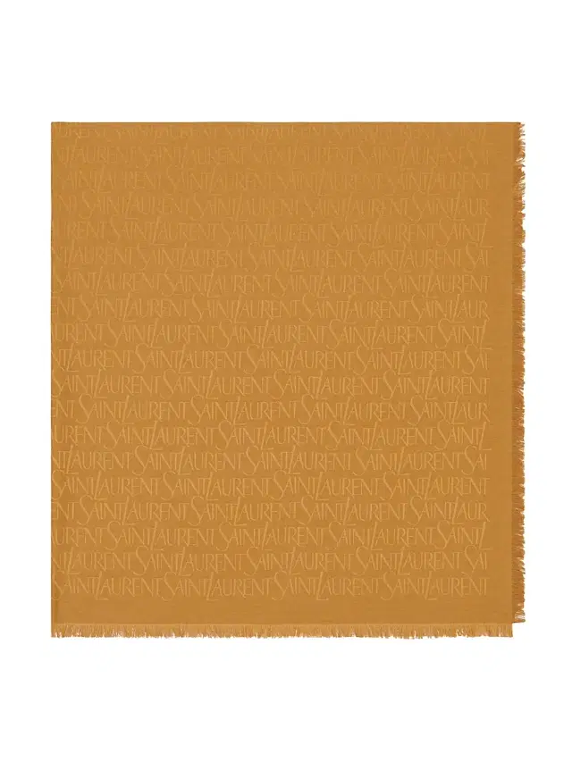 Saint Laurent Women's Monogram  Square Scarf in Silk and Wool Jacquard - Brown