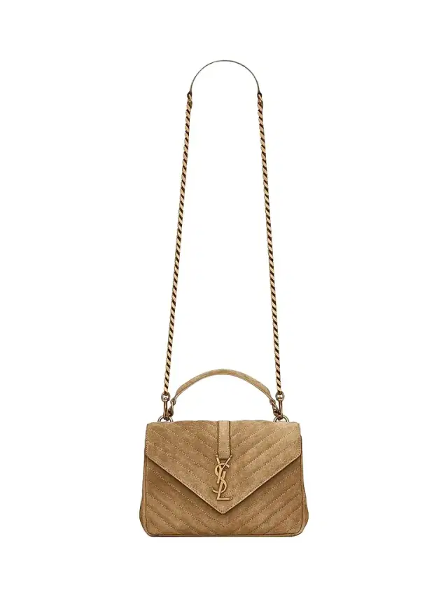 Saint Laurent Women's College  Shoulder Bag in Quilted Suede - Golden Leaf