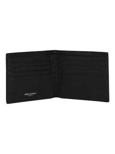 Saint Laurent Men's Croc-Embossed Monogram Leather Wallet - Black | Thumbnail 2