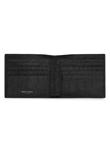Saint Laurent Men's Croc-Embossed Monogram Leather Wallet - Black | Thumbnail 3