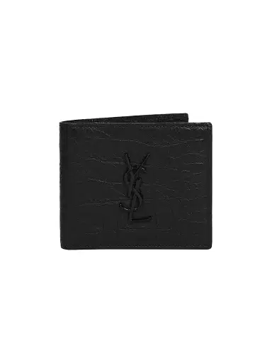 Saint Laurent Men's Croc-Embossed Monogram Leather Wallet - Black | Thumbnail 1
