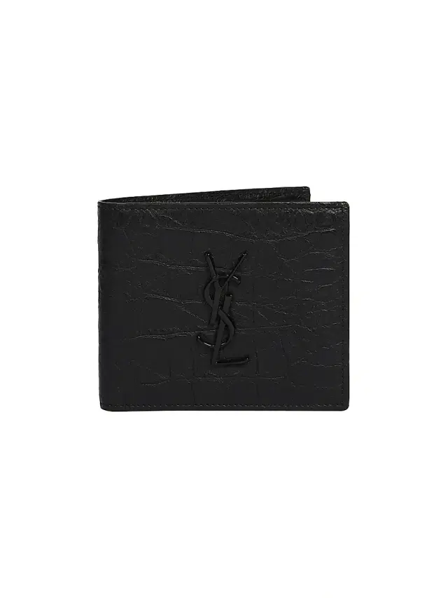 Men's Croc-Embossed Monogram Leather Wallet - Black