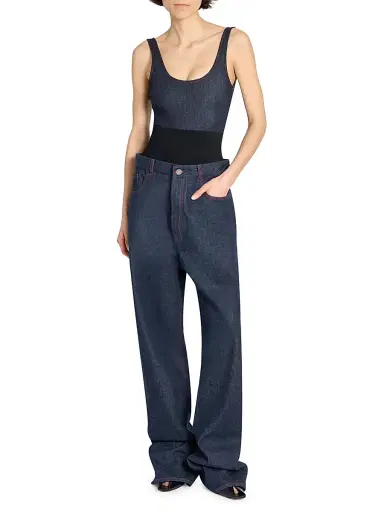 ALAIA Women's Banded Baggy Wide-Leg Jeans - Bleu Denim | Thumbnail 2