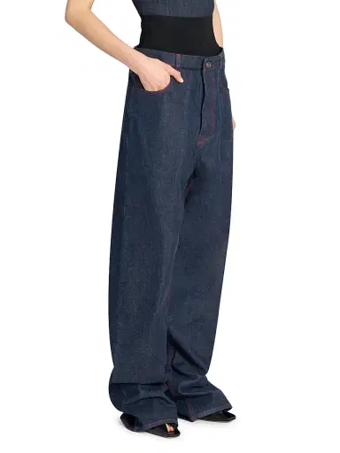 ALAIA Women's Banded Baggy Wide-Leg Jeans - Bleu Denim | Thumbnail 4