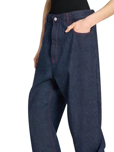 ALAIA Women's Banded Baggy Wide-Leg Jeans - Bleu Denim | Thumbnail 6