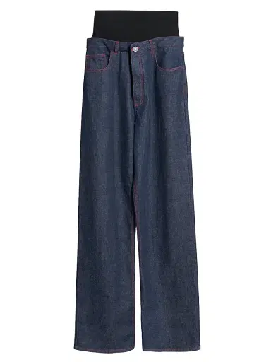 ALAIA Women's Banded Baggy Wide-Leg Jeans - Bleu Denim | Thumbnail 1