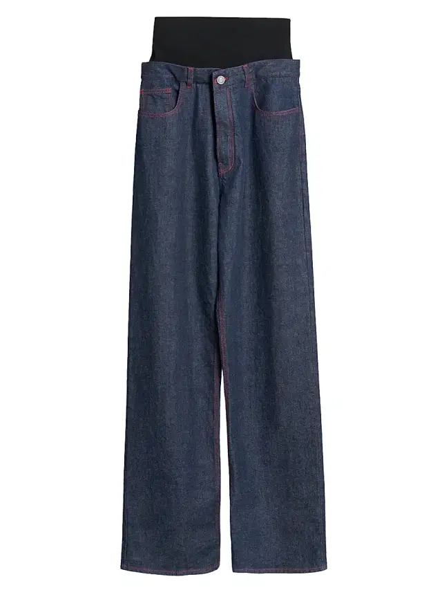 ALAIA Women's Banded Baggy Wide-Leg Jeans - Bleu Denim