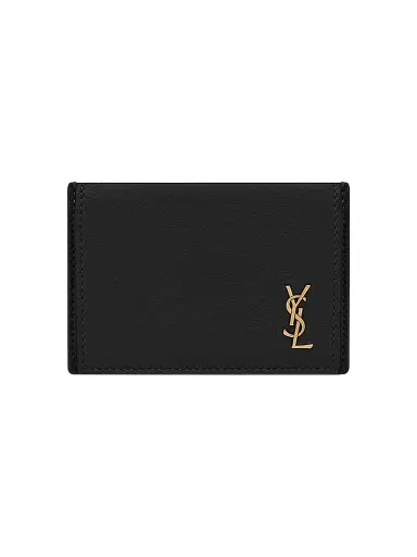 Saint Laurent Women's Tiny Cassandre Card Case in Grained Leather - Black | Thumbnail 1 Saint Laurent Women's Tiny Cassandre Card Case in Grained Leather - Black | Thumbnail 1