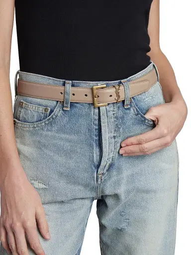 Saint Laurent Women's Cassandre Belt with Square Buckle in Smooth Leather - Beige - Size 26 | Thumbnail 2