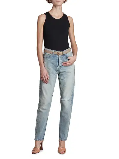 Saint Laurent Women's Cassandre Belt with Square Buckle in Smooth Leather - Beige - Size 26 | Thumbnail 3