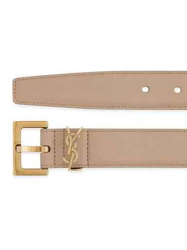 Saint Laurent Women's Cassandre Belt with Square Buckle in Smooth Leather - Beige - Size 26 | Thumbnail 4