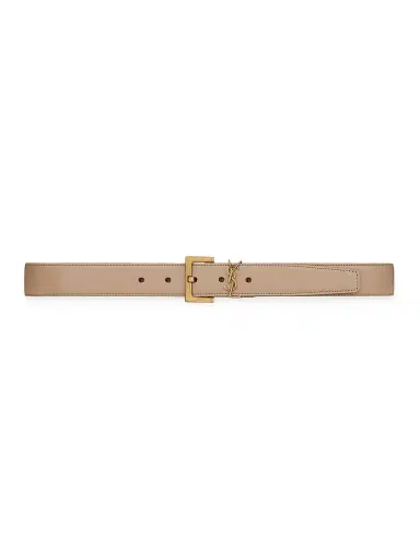 Saint Laurent Women's Cassandre Belt with Square Buckle in Smooth Leather - Beige - Size 26 | Thumbnail 1
