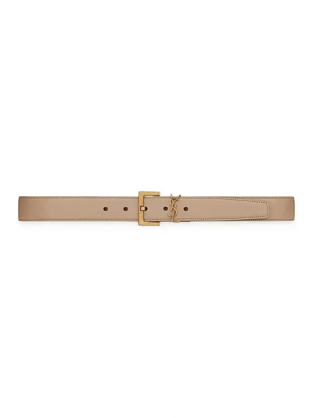 Saint Laurent Women's Cassandre Belt with Square Buckle in Smooth Leather - Beige