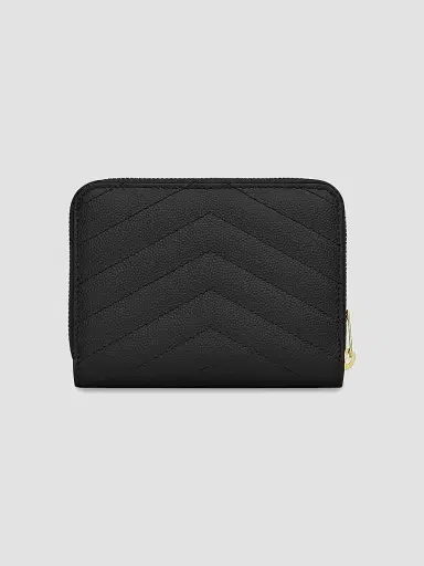 Saint Laurent Women's Cassandre Matelassé Compact Zip Around Wallet in Grain De Poudre Embossed Leather | Thumbnail 2