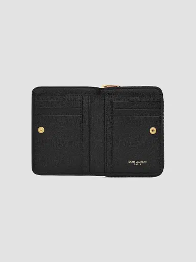 Saint Laurent Women's Cassandre Matelassé Compact Zip Around Wallet in Grain De Poudre Embossed Leather | Thumbnail 4