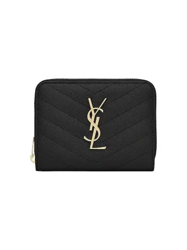 Saint Laurent Women's Cassandre Matelassé Compact Zip Around Wallet in Grain De Poudre Embossed Leather | Thumbnail 1