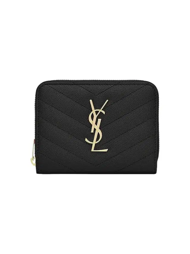 Women's Cassandre Matelassé Compact Zip Around Wallet in Grain De Poudre Embossed Leather - Black