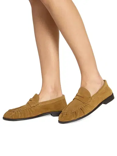 Saint Laurent Women's Le Loafers Supple in Suede - Cognac | Thumbnail 4