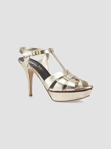 Saint Laurent Women's Tribute Metallic Leather Sandals - Platino - Size 12 | Thumbnail 2 Saint Laurent Women's Tribute Metallic Leather Sandals - Platino - Size 12 | Thumbnail 2