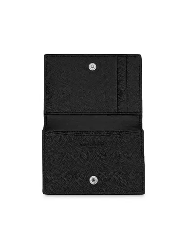 Saint Laurent Men's Business Card Holder with Flap in Grain De Poudre-Embossed Leather - Black | Thumbnail 4
