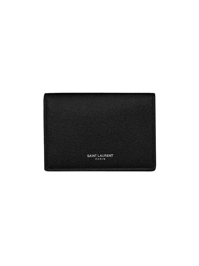 Saint Laurent Men's Business Card Holder With Flap In Grain De Poudre-embossed Leather - Black