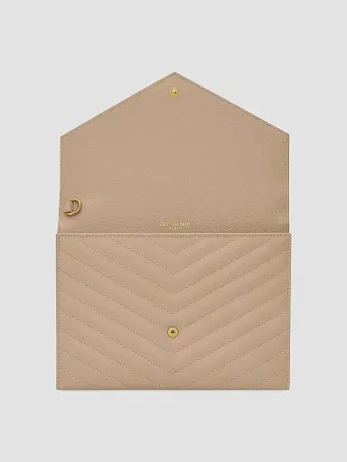 Saint Laurent Women's Cassandre Matelasse Flap Pouch in Quilted Grain De Poudre Embossed Leather - Dark Beige | Thumbnail 3