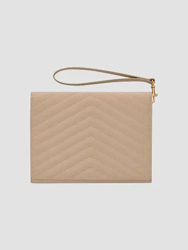 Saint Laurent Women's Cassandre Matelasse Flap Pouch in Quilted Grain De Poudre Embossed Leather - Dark Beige | Thumbnail 5