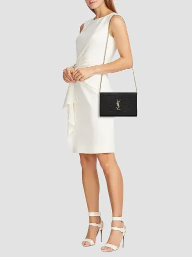 Saint Laurent Women's Cassandre Chain Wallet in Crocodile-Embossed Shiny Leather | Thumbnail 2