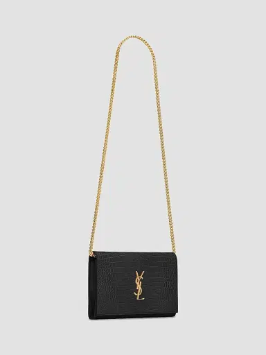 Saint Laurent Women's Cassandre Chain Wallet in Crocodile-Embossed Shiny Leather | Thumbnail 5