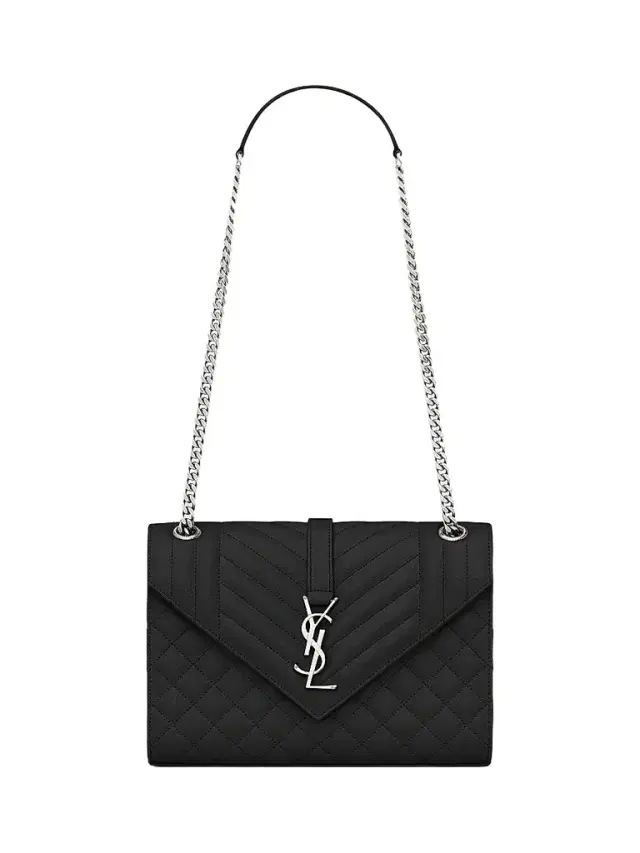Saint Laurent Women's  Envelope Monogram Matelassé Leather Shoulder Bag - Nero