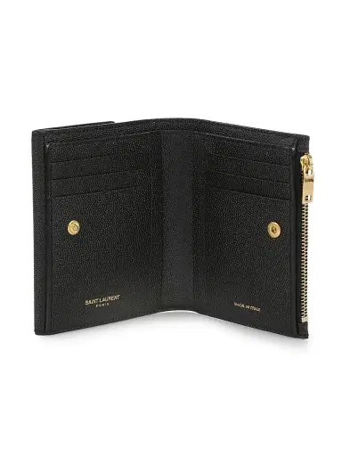 Saint Laurent Women's Uptown Compact Wallet in Grain De Poudre Embossed Leather | Thumbnail 2 Saint Laurent Women's Uptown Compact Wallet in Grain De Poudre Embossed Leather | Thumbnail 2