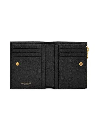 Saint Laurent Women's Uptown Compact Wallet in Grain De Poudre Embossed Leather | Thumbnail 4 Saint Laurent Women's Uptown Compact Wallet in Grain De Poudre Embossed Leather | Thumbnail 4