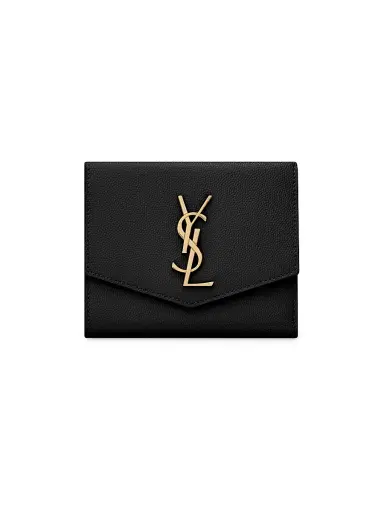 Saint Laurent Women's Uptown Compact Wallet in Grain De Poudre Embossed Leather | Thumbnail 1 Saint Laurent Women's Uptown Compact Wallet in Grain De Poudre Embossed Leather | Thumbnail 1