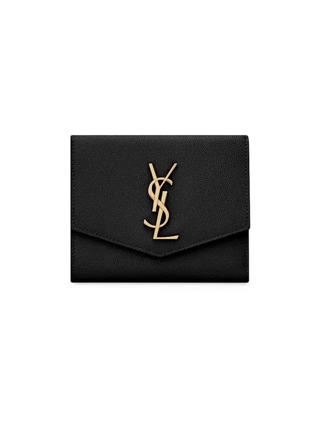 Saint Laurent Women's Uptown Compact Wallet in Grain De Poudre Embossed Leather - Nero