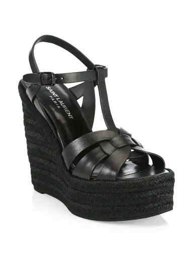 Saint Laurent Women's Tribute Leather Espadrille Wedge Sandals | Thumbnail 2 Saint Laurent Women's Tribute Leather Espadrille Wedge Sandals | Thumbnail 2