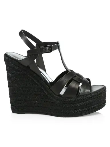 Saint Laurent Women's Tribute Leather Espadrille Wedge Sandals | Thumbnail 1 Saint Laurent Women's Tribute Leather Espadrille Wedge Sandals | Thumbnail 1