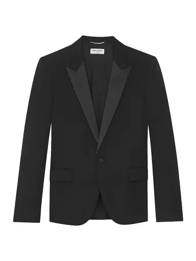 Saint Laurent Men's Peaked Lapel Tuxedo Jacket in Grain De Poudre - Nero - Size 34 | Thumbnail 1 Saint Laurent Men's Peaked Lapel Tuxedo Jacket in Grain De Poudre - Nero - Size 34 | Thumbnail 1