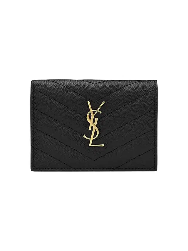 Women's Cassandre  Matelass Flap Card Case in Grain de Poudre Embossed Leather - Nero