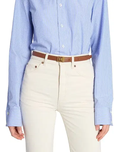 Saint Laurent Women's LA 66 Buckle Thin Belt in Grained Lambskin - Wet Clay - Size 26 | Thumbnail 2