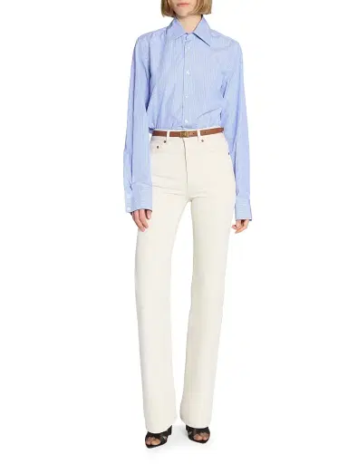 Saint Laurent Women's LA 66 Buckle Thin Belt in Grained Lambskin - Wet Clay - Size 26 | Thumbnail 3