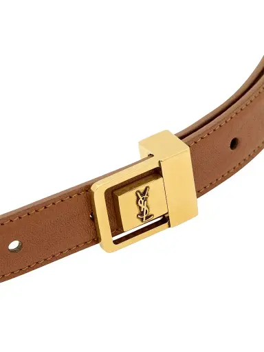 Saint Laurent Women's LA 66 Buckle Thin Belt in Grained Lambskin - Wet Clay - Size 26 | Thumbnail 4