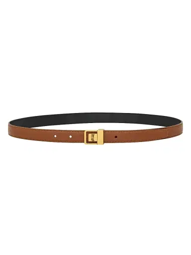 Saint Laurent Women's LA 66 Buckle Thin Belt in Grained Lambskin - Wet Clay - Size 26 | Thumbnail 5