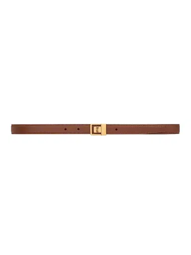 Saint Laurent Women's LA 66 Buckle Thin Belt in Grained Lambskin - Wet Clay - Size 26 | Thumbnail 1