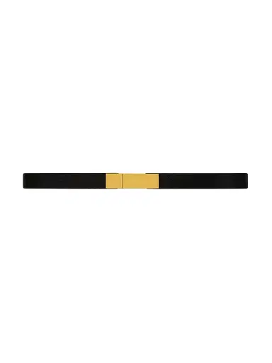 Saint Laurent Women's Plaque Bracelet in Smooth Leather and Metal - Black | Thumbnail 2