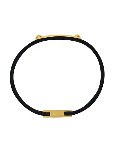 Saint Laurent Women's Plaque Bracelet in Smooth Leather and Metal - Black | Thumbnail 3