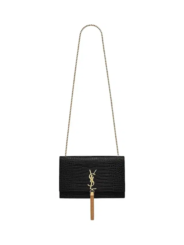 Saint Laurent Women's Kate  Chain Bag With Tassel In Crocodile-embossed Shiny Leather - Nero