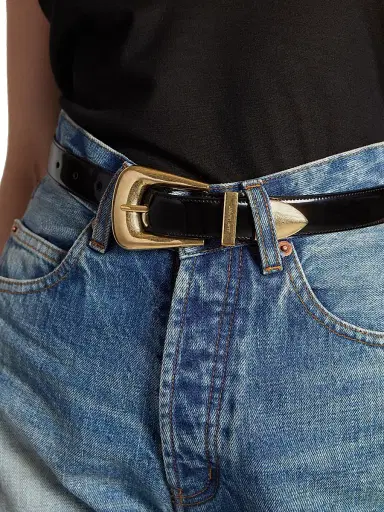 Saint Laurent Women's Folk Buckle Belt in Brushed Leather - Black - Size 38 | Thumbnail 2 Saint Laurent Women's Folk Buckle Belt in Brushed Leather - Black - Size 38 | Thumbnail 2