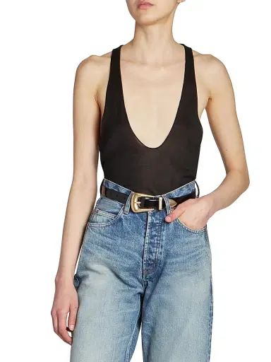 Saint Laurent Women's Folk Buckle Belt in Brushed Leather - Black - Size 38 | Thumbnail 3 Saint Laurent Women's Folk Buckle Belt in Brushed Leather - Black - Size 38 | Thumbnail 3