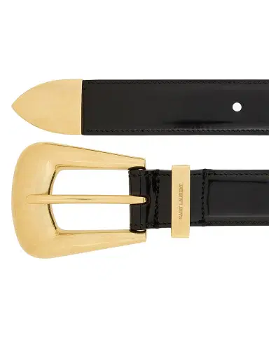 Saint Laurent Women's Folk Buckle Belt in Brushed Leather - Black - Size 38 | Thumbnail 5 Saint Laurent Women's Folk Buckle Belt in Brushed Leather - Black - Size 38 | Thumbnail 5