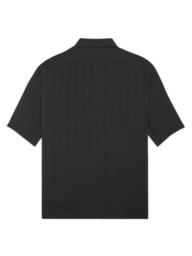 Saint Laurent Men's Shirt in Matte and Shiny Cassandre Striped Silk - Black | Thumbnail 2 Saint Laurent Men's Shirt in Matte and Shiny Cassandre Striped Silk - Black | Thumbnail 2